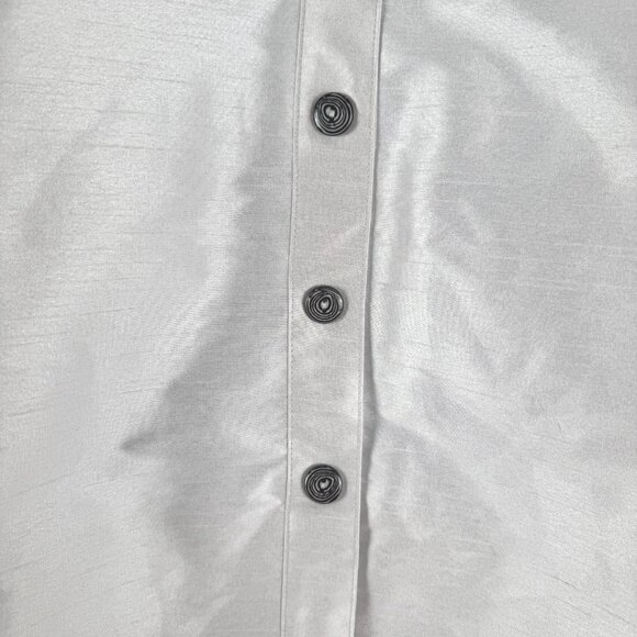 IC Collection Button Front Blouse Shirt 2XL Silver Cuffed Polyester TP-3463 - Picture 9 of 13